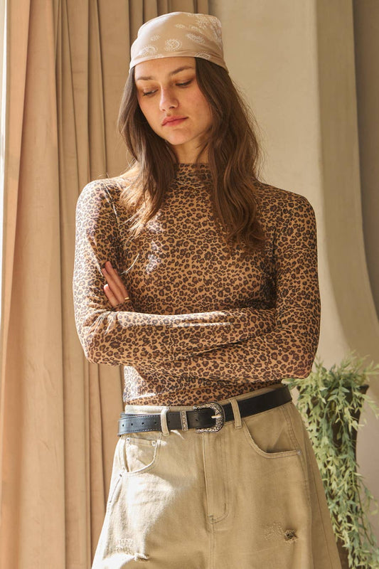 Animal Printed Mesh Layering Top