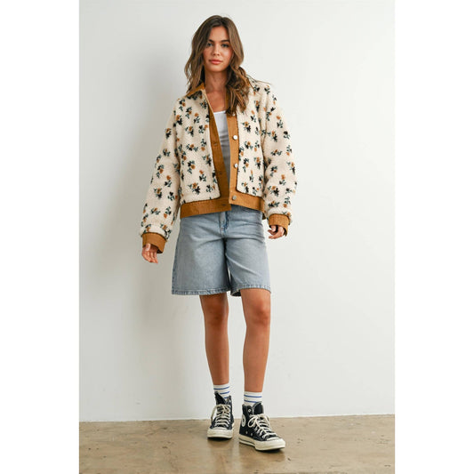 Floral Collared Button-Down Jacket