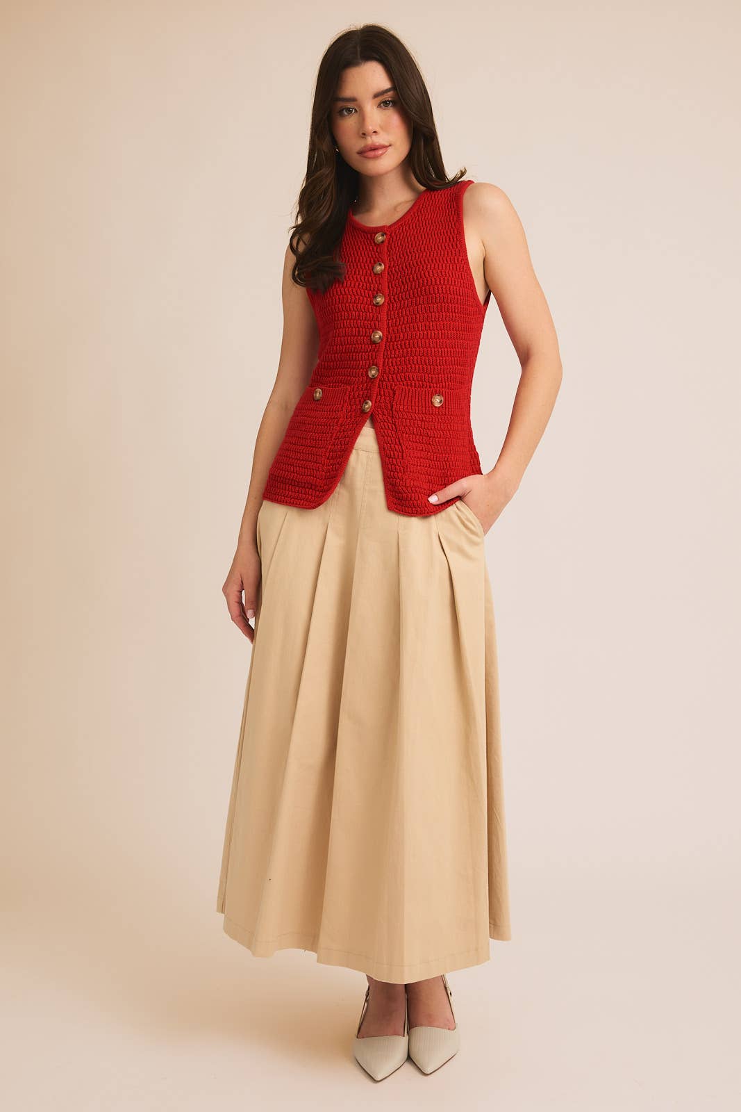 Crimson Button-Down Sweater Vest