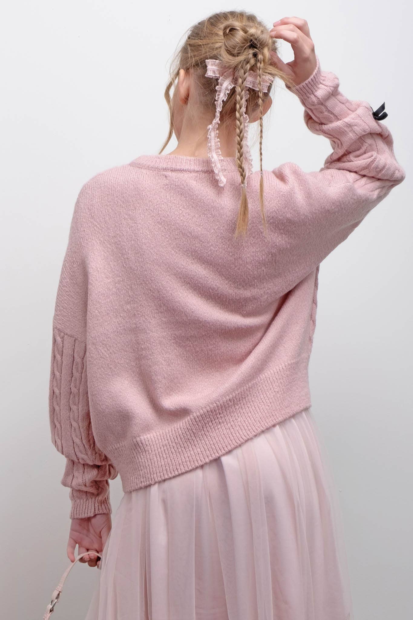 Sweet Bow Cable Knit Pullover Sweater