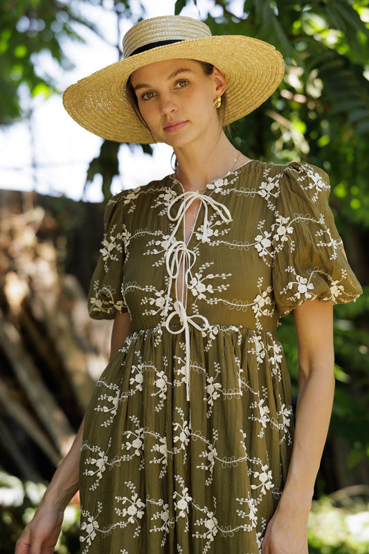 Vintage Embroidered Midi Dress