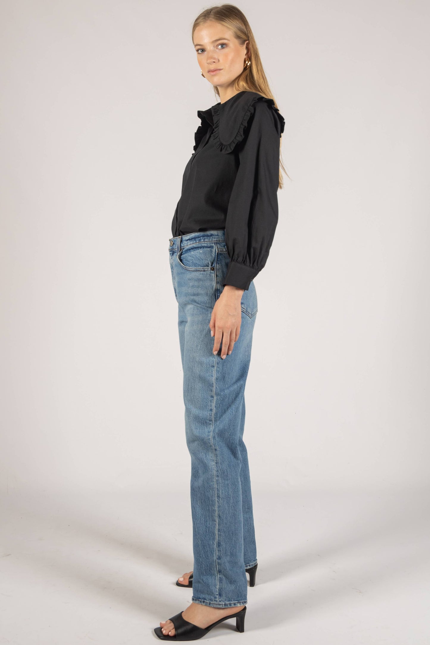 Poplin Collar Button Up Blouse