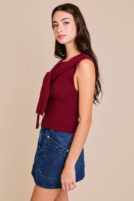 Tie Detail Sleeveless Sweater Top