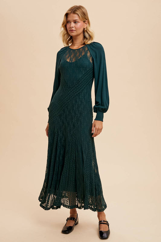 Raglan Vintage Lace Paneled Dress