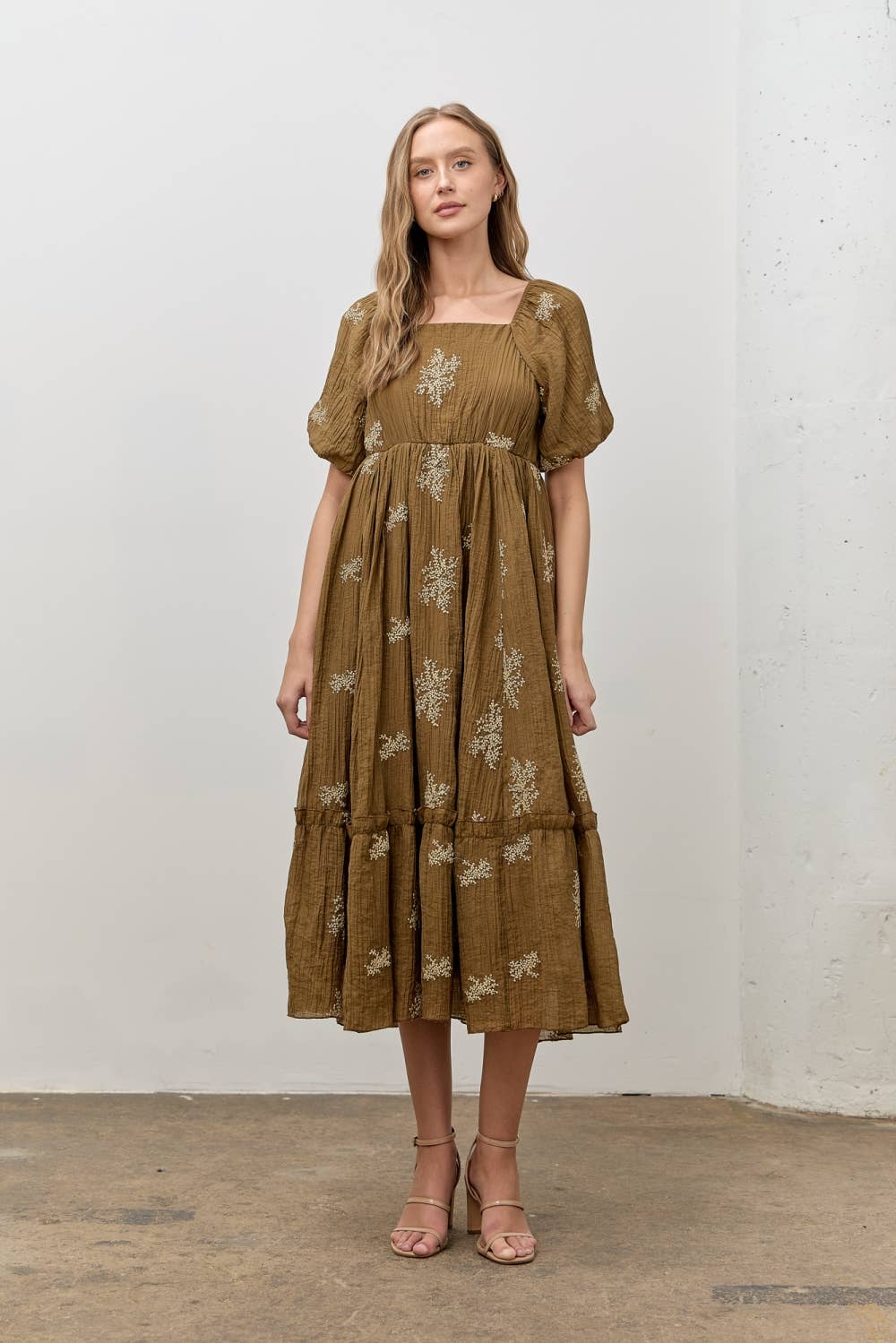 Isabella Embroidered Maxi Dress - Coffee