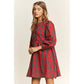 Soft Plaid Woven Babydoll Bow Mini Dress