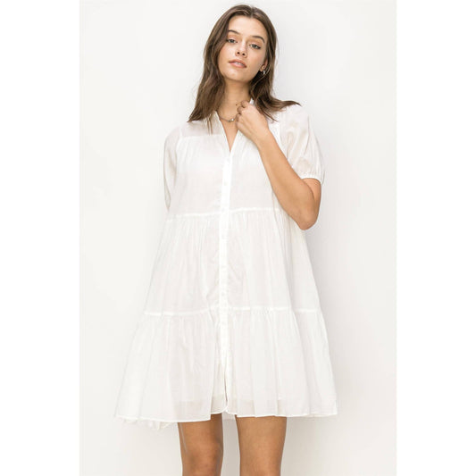 Cotton Voile Tiered Shirt Dress