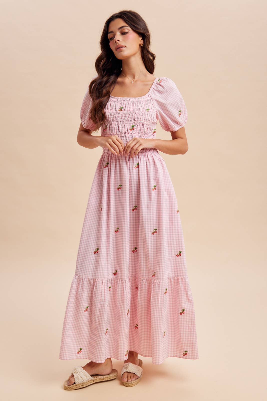 Strawberry Gingham Maxi Dress
