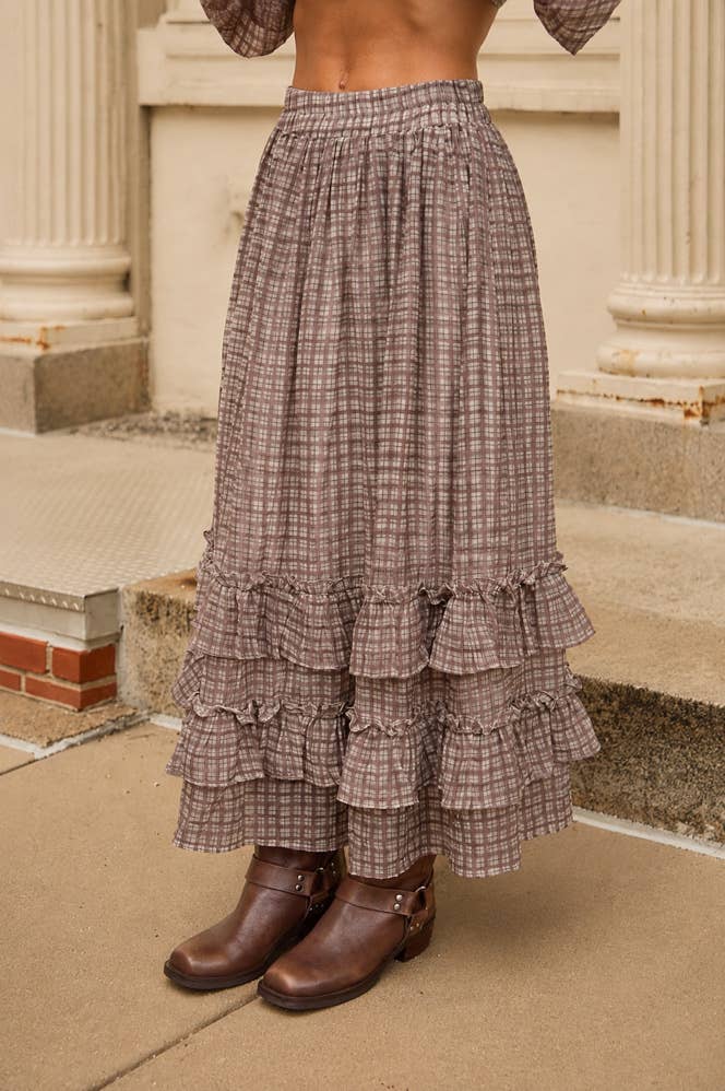 Maddy Plaid Ruffled Midi Skirt
