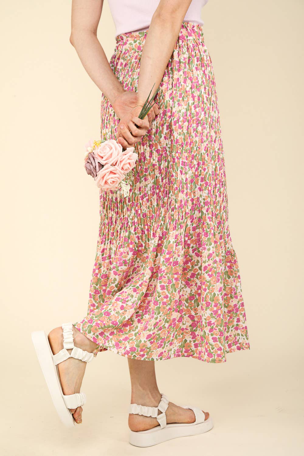 Multi Color Floral Pleated Skirt