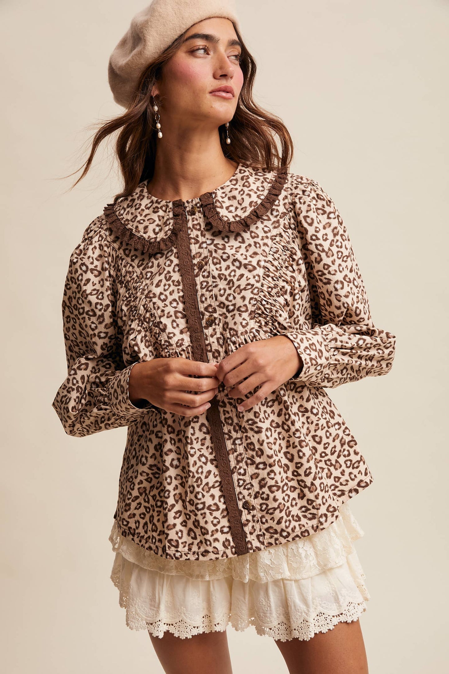 Ruffle Collar Button Blouse