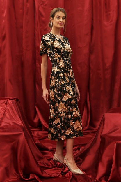 Gloria Floral Velvet Midi Dress