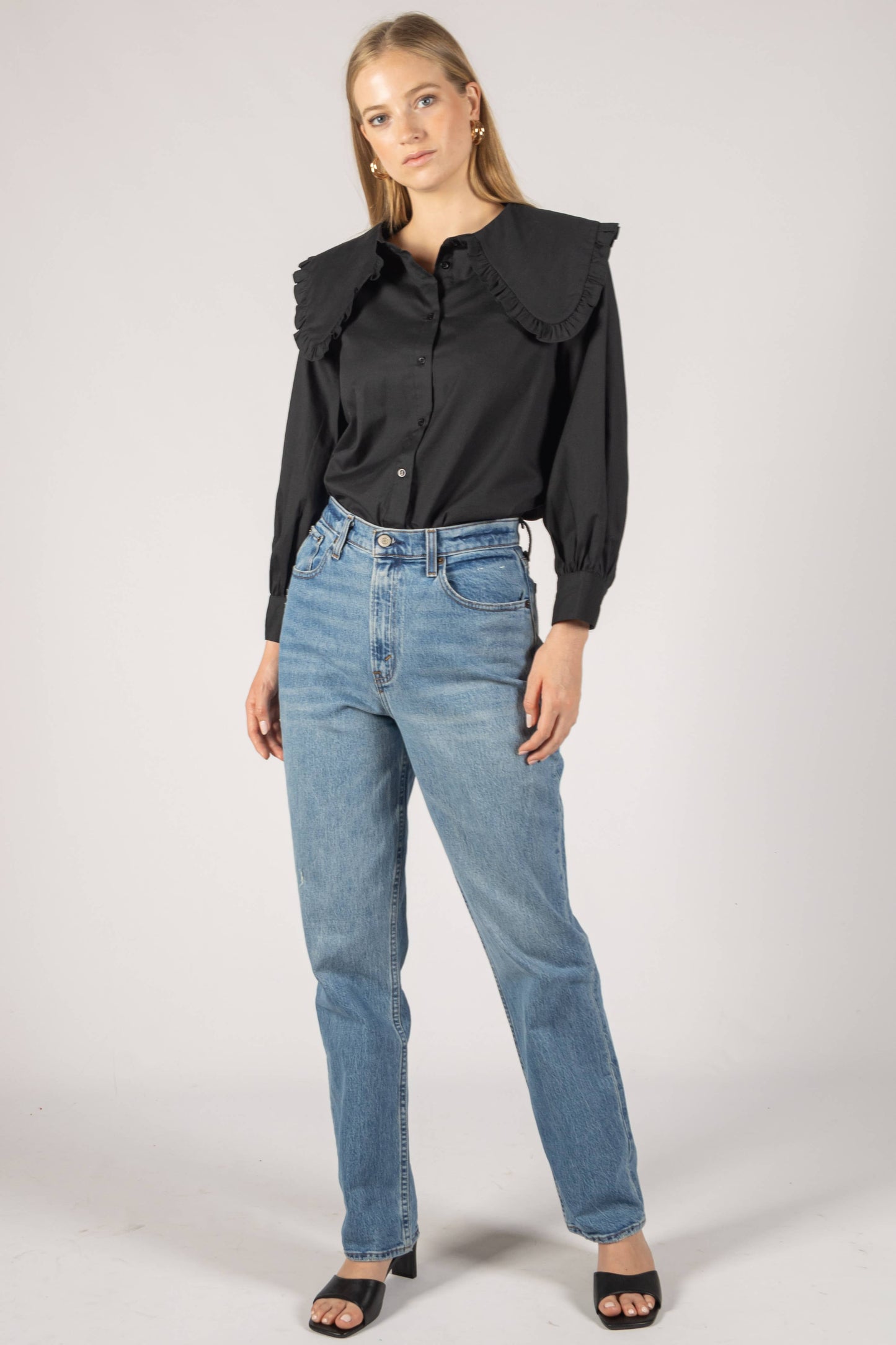 Poplin Collar Button Up Blouse