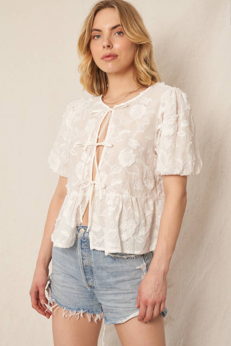 Sam Puff Sleeve Flower Ribbon Top