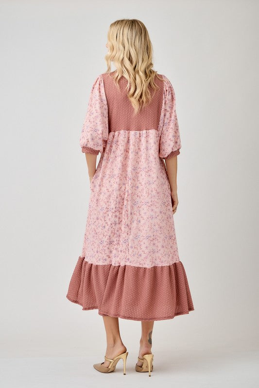 Elowyn Floral Contrast Midi Dress