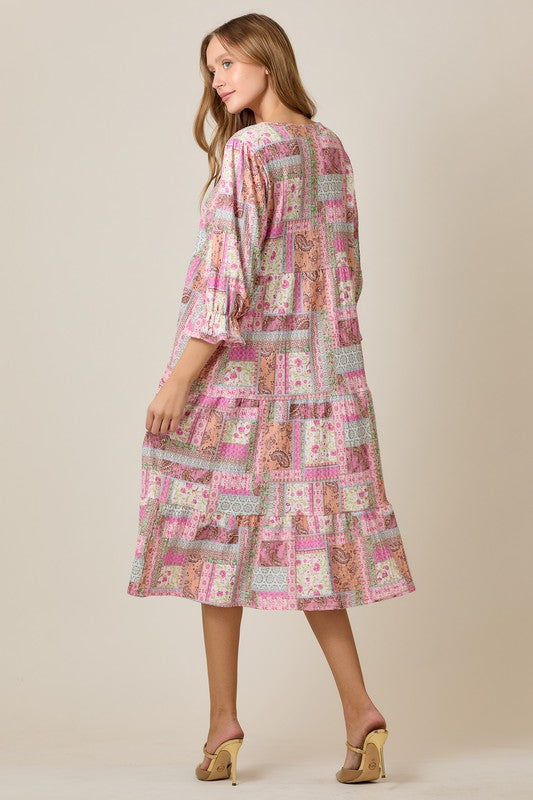 Piper Patchwork Tiered Midi Dress