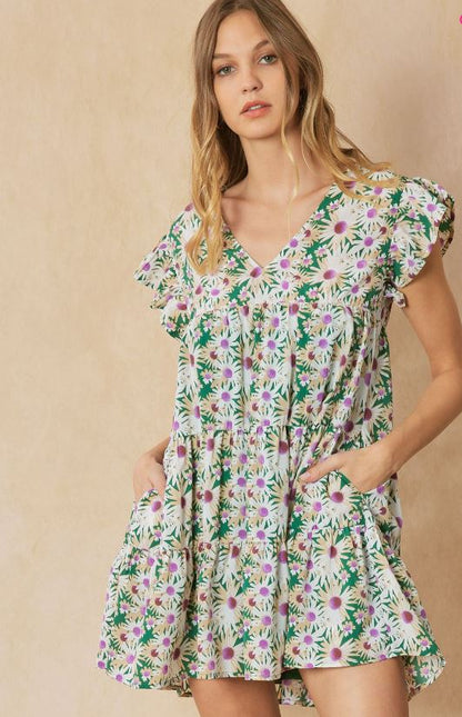 Casey Floral Ruffle Sleeve Dress