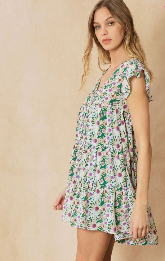 Casey Floral Ruffle Sleeve Dress