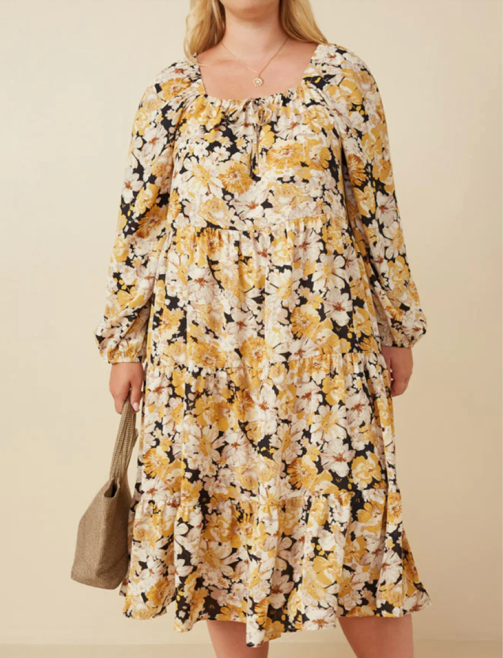 Hannah Floral Tiered Scoop Neck Long Sleeve Dress