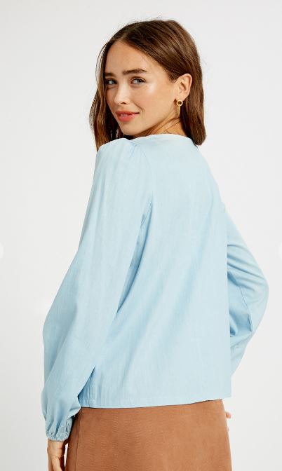 Chambray Puff Shoulder Top