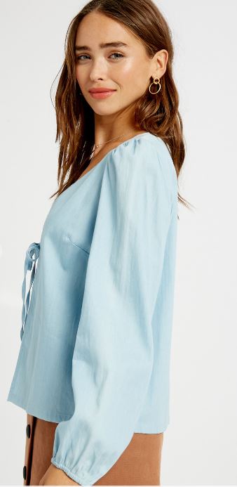 Chambray Puff Shoulder Top