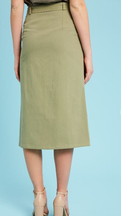 Button Down Waist Tie Midi Skirt