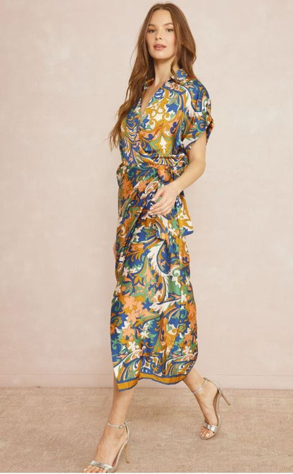 Mia Satin Print Wrap Dress