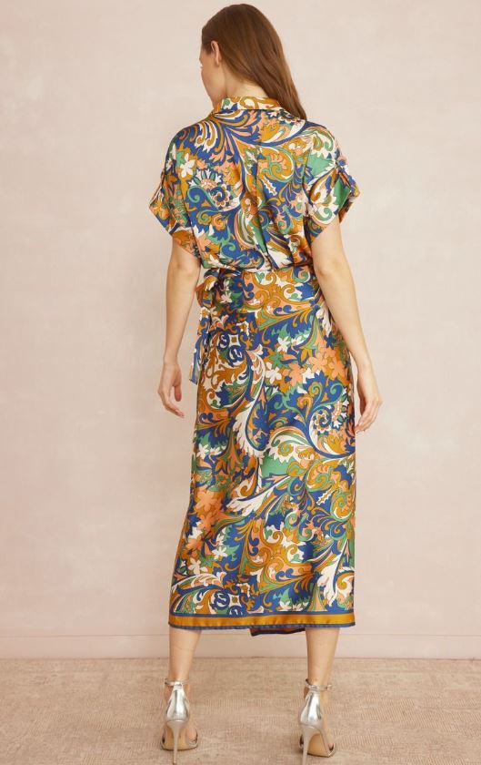 Mia Satin Print Wrap Dress