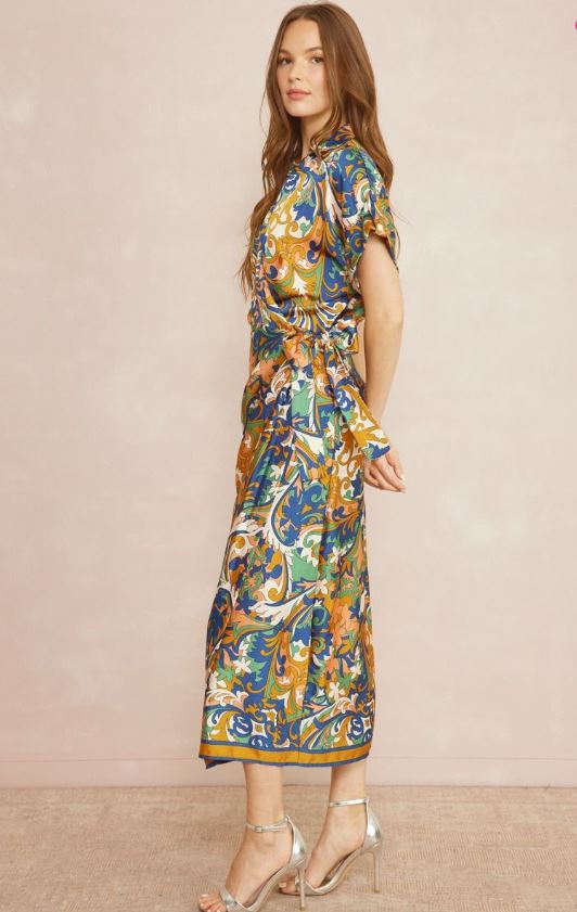 Mia Satin Print Wrap Dress